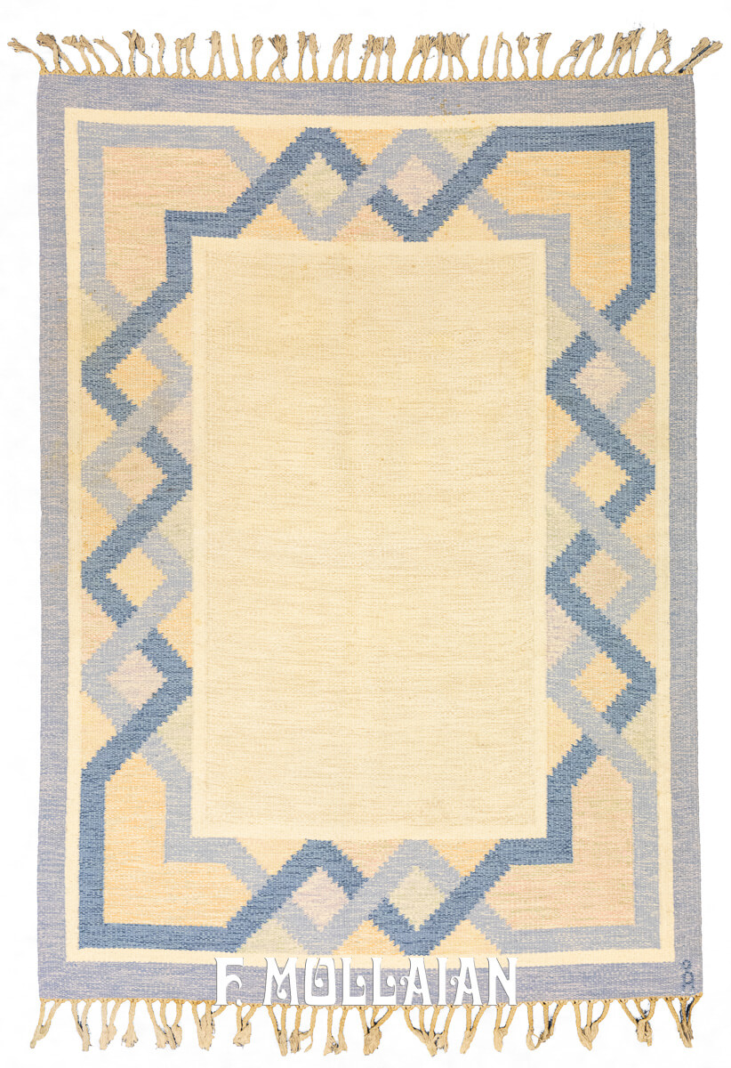 Scandinavian Rug Flat-weave Rug Beige/Blue Color n°:580082